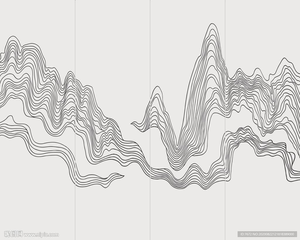 抽象手绘线条山水图