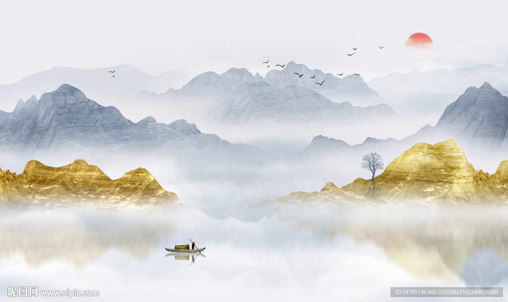 中式水墨山水画