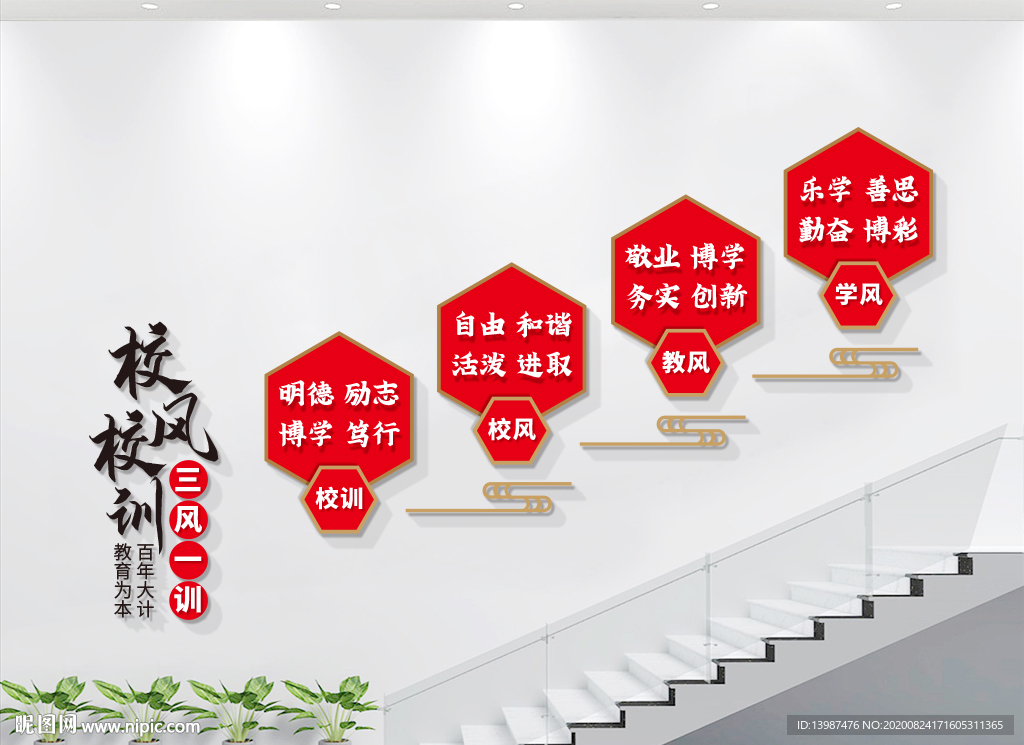 校风校训 校园楼梯文化墙