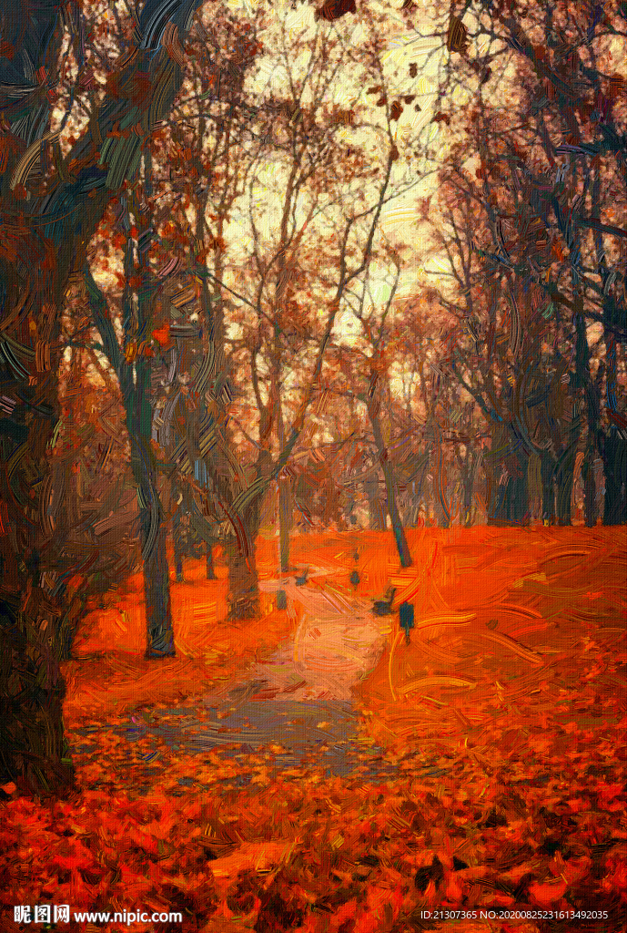秋天树林风景装饰画油画