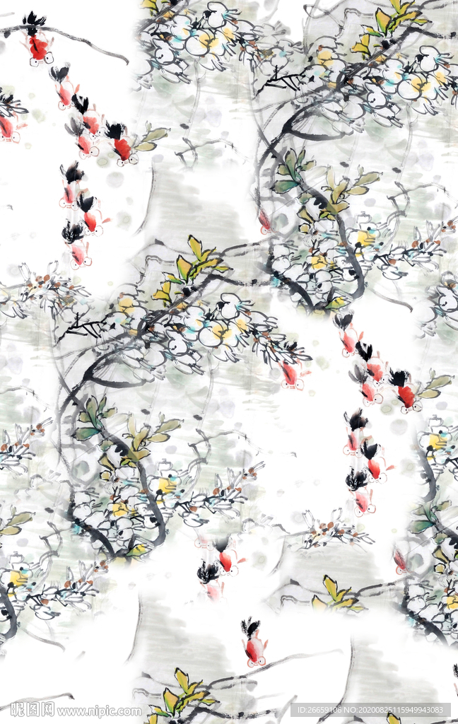 时尚手绘中国风数码印花花型图案