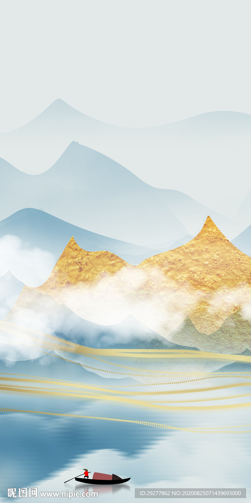 山水玄关新中式画 TIF分层