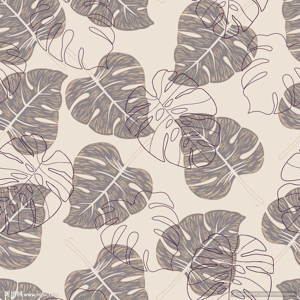 芭蕉叶四方连续图案