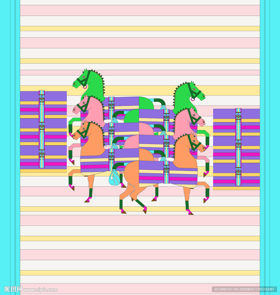 卡通战马 条子 方巾