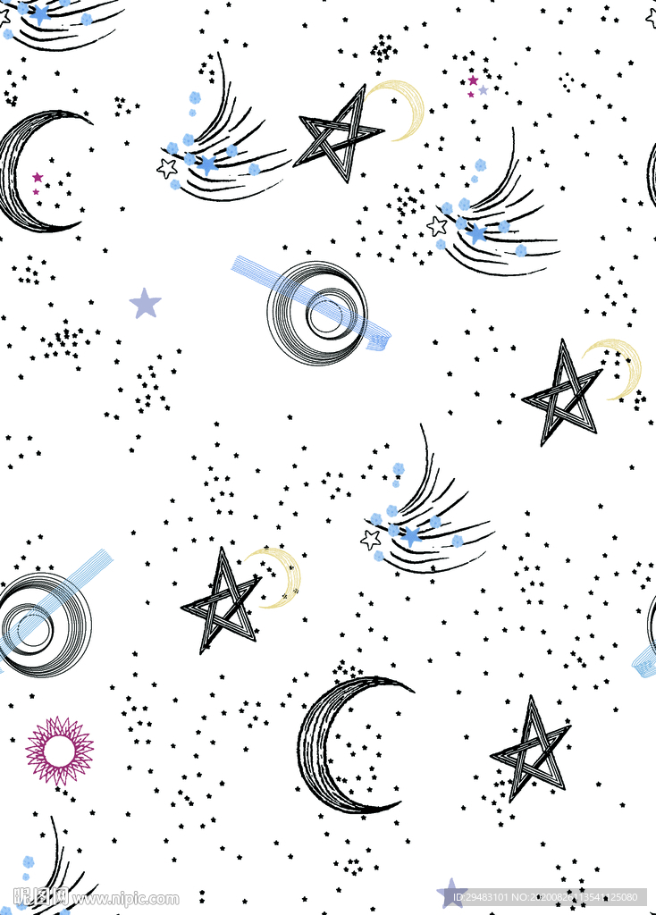 卡通星星 五角星 月亮线条