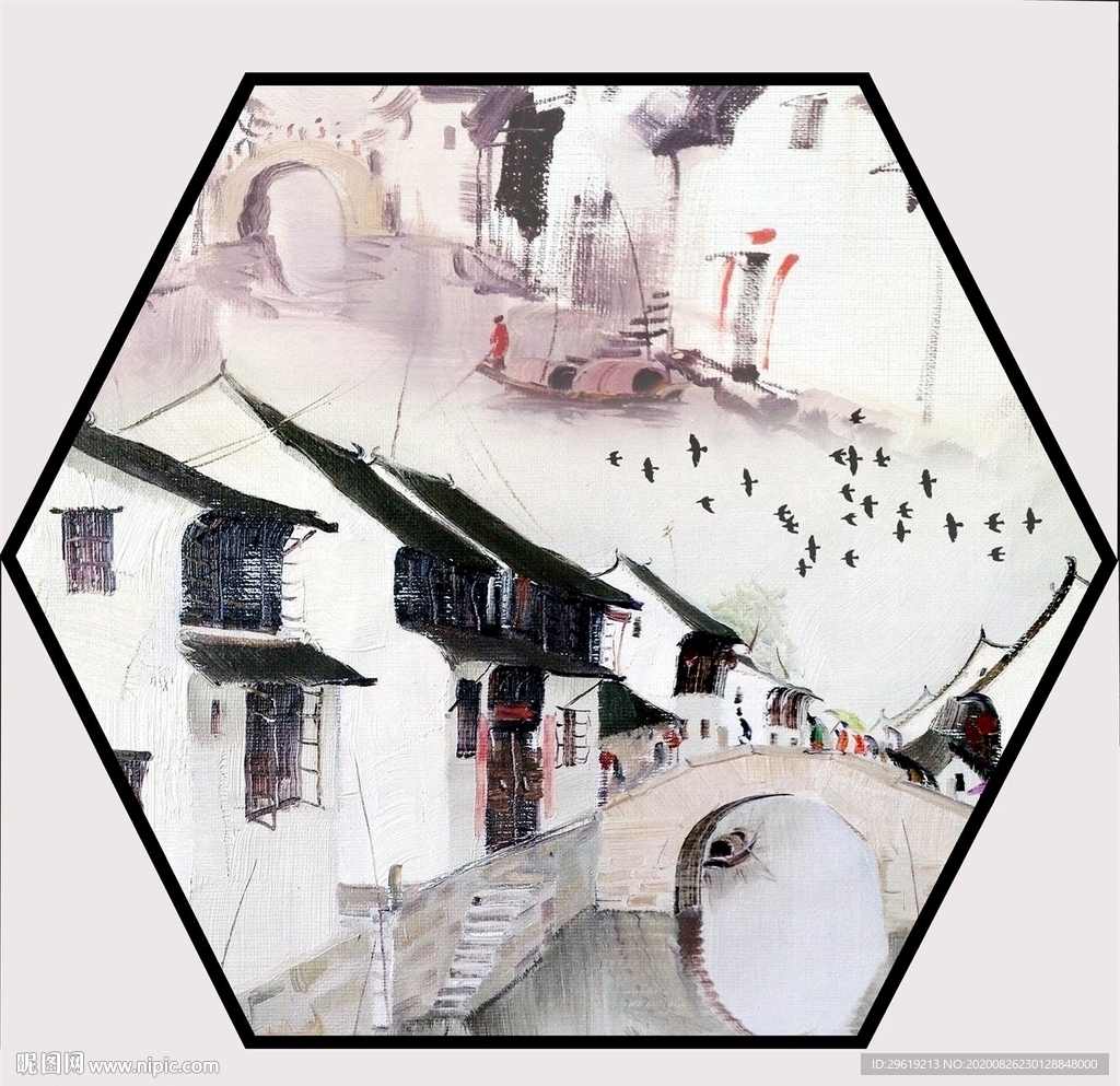 新中式水墨江南山水画客厅玄关