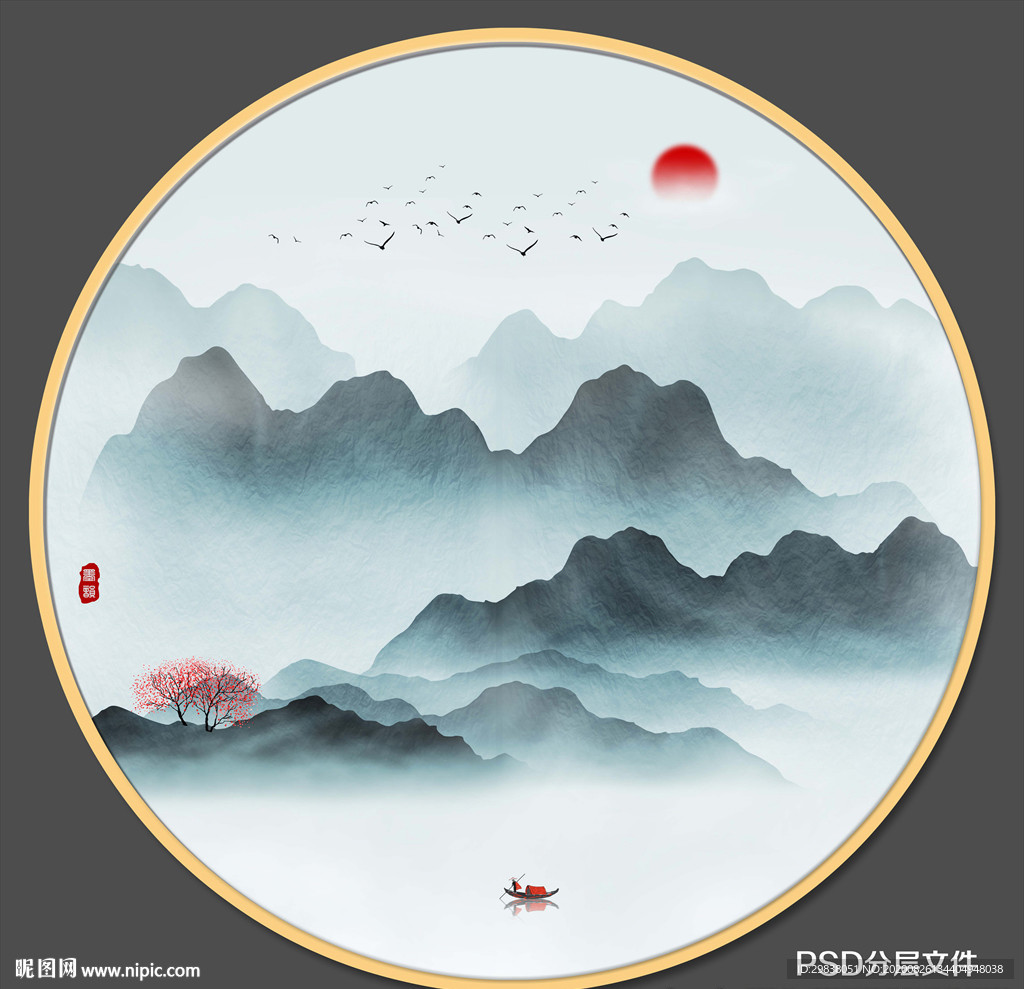 圆形山水画
