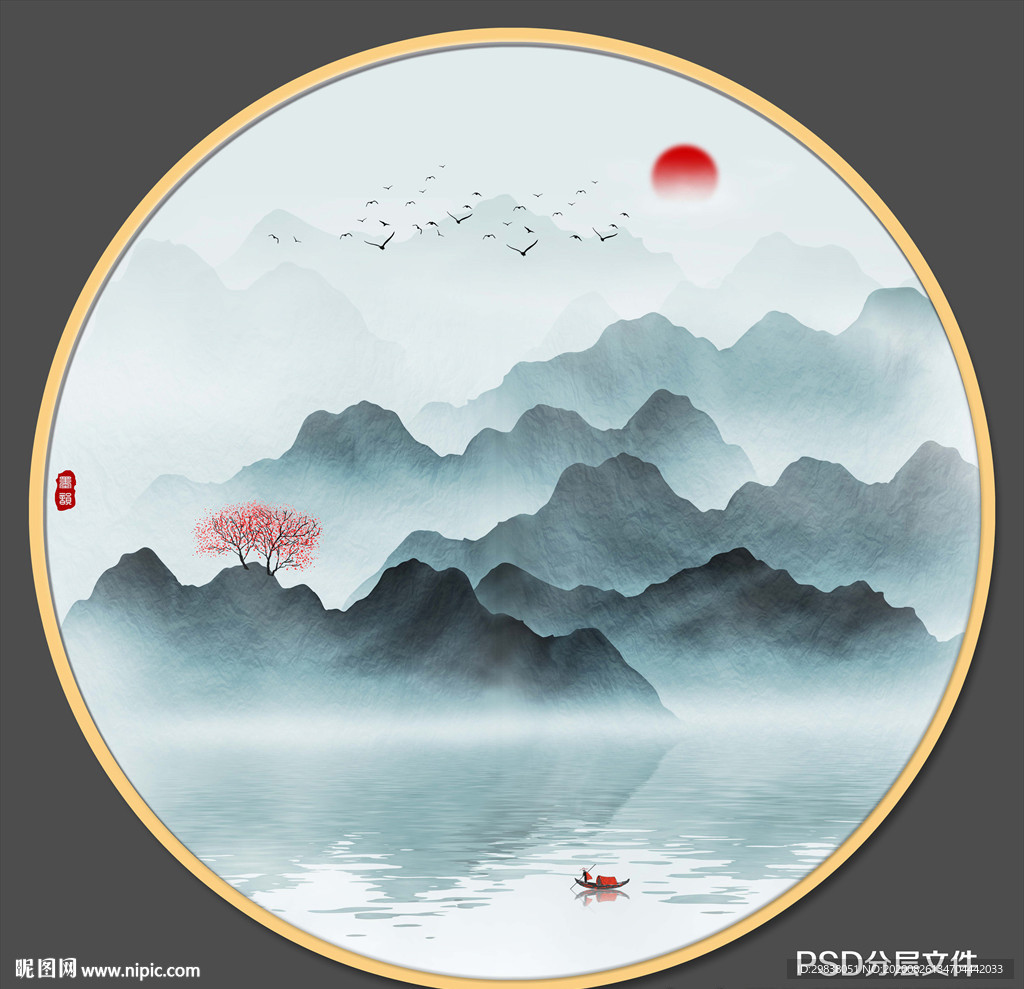 圆形山水画