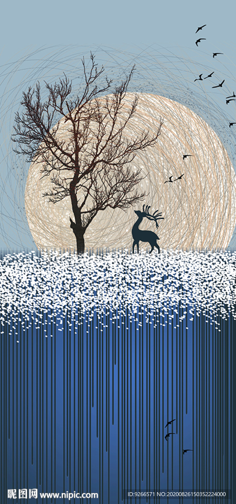 麋鹿抽象玄关装饰画