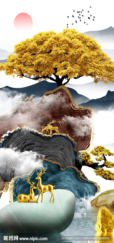 麋鹿抽象玄关装饰画