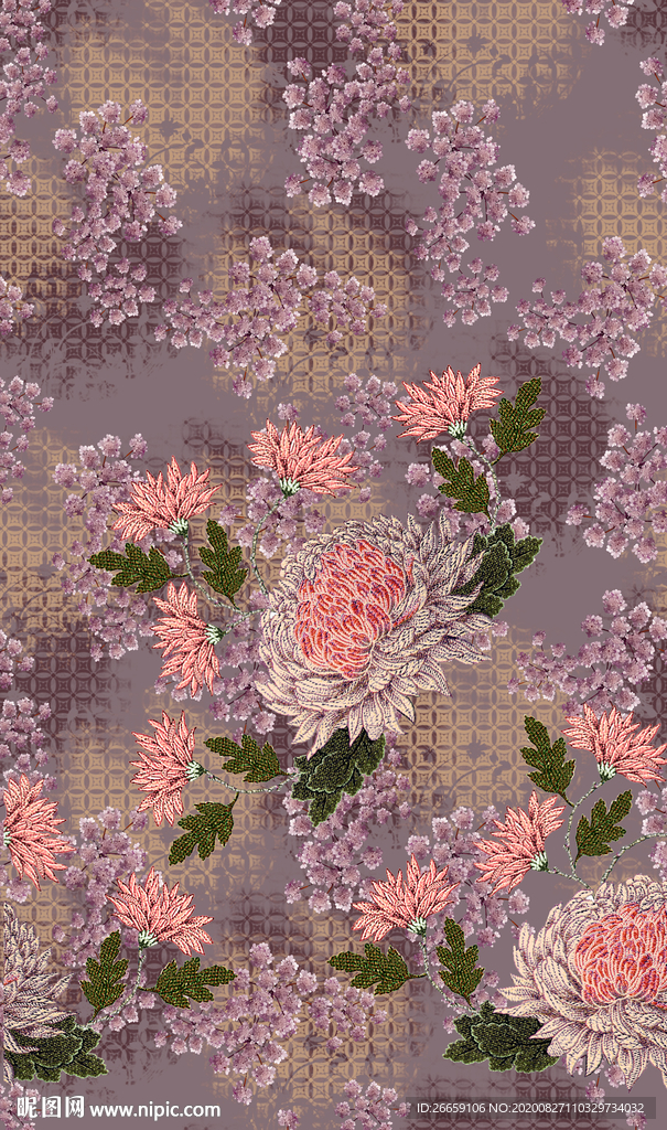 时尚女装数码印花定位花