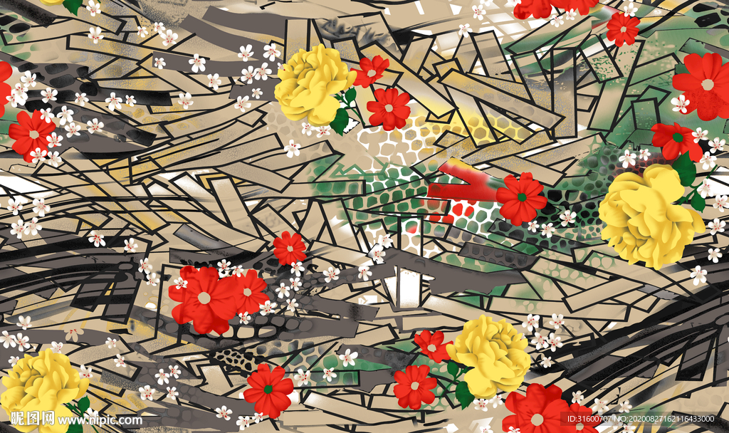 手绘线条几何花