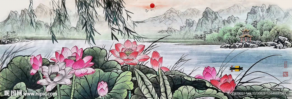 荷花花鸟画
