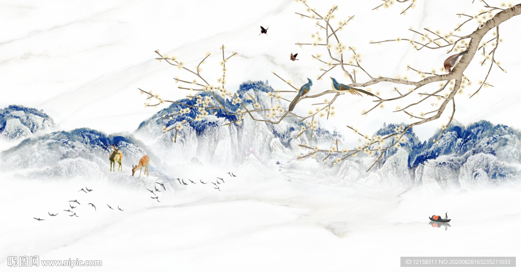 抽象麋鹿 麋鹿山水 飞鸟山水