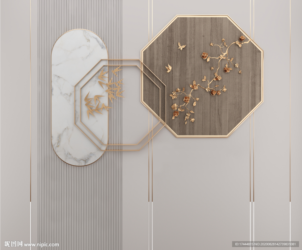 中式抽象镂空窗花墙面背景墙壁画