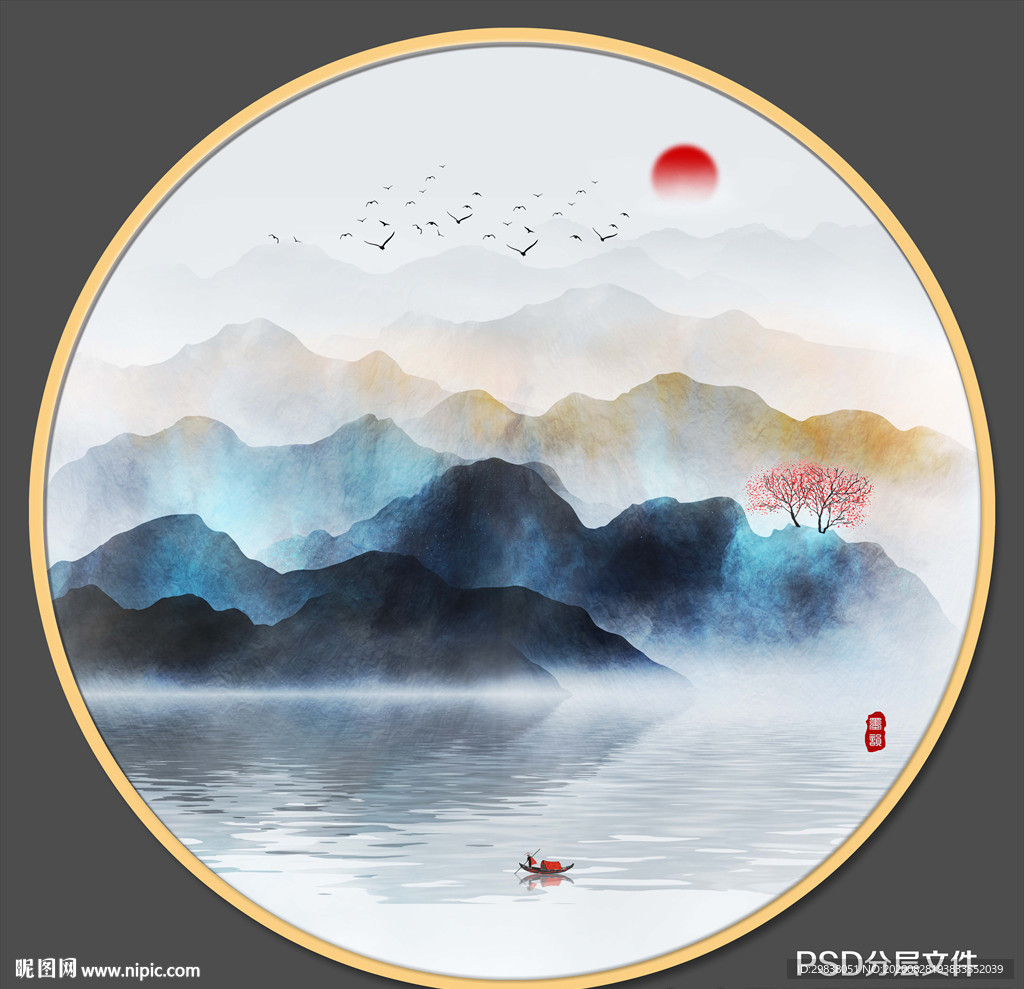 圆形山水画