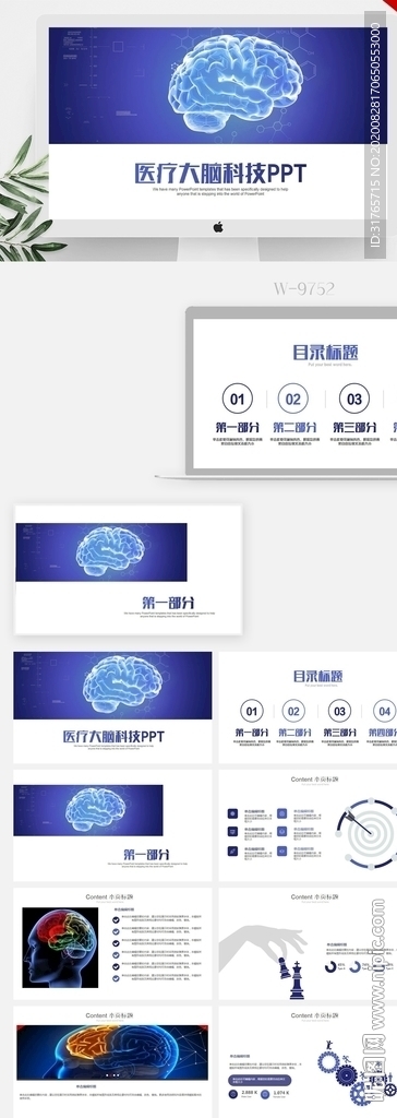 蓝色医疗大脑科技工作总结PPT