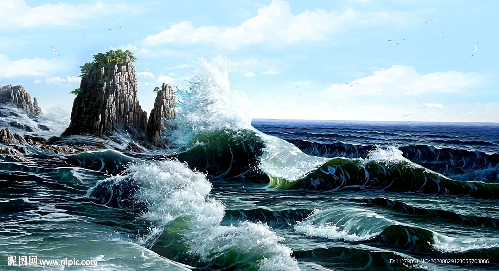 海浪海洋油画