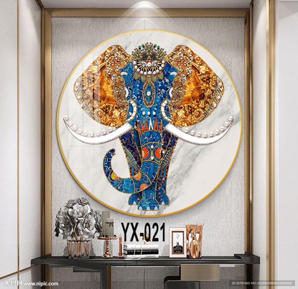 圆形大象晶瓷画装饰画