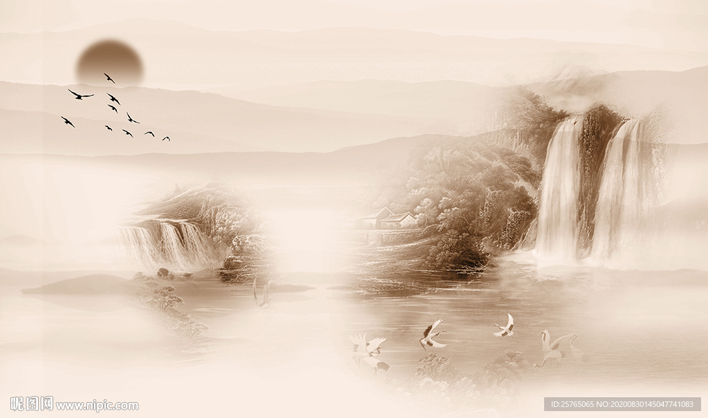 中式山水画电视背景墙