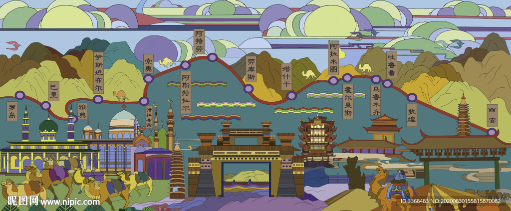 一带一路之丝绸之路原创壁画装饰