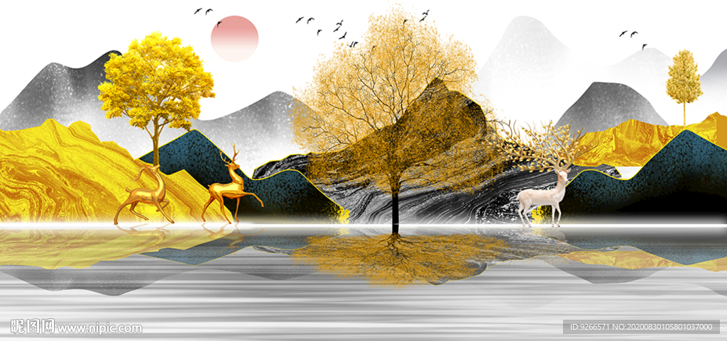 麋鹿抽象线条客厅卧室装饰画