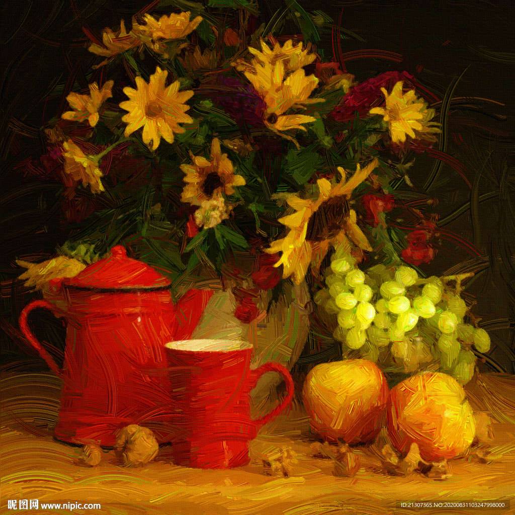 抽象装饰画静物油画菊花