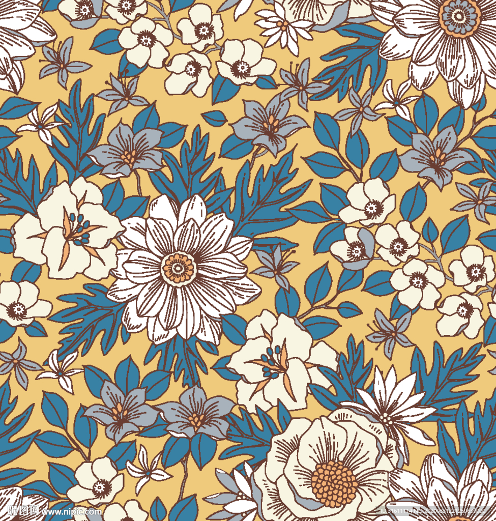 花朵花卉白描线描素描手绘插画