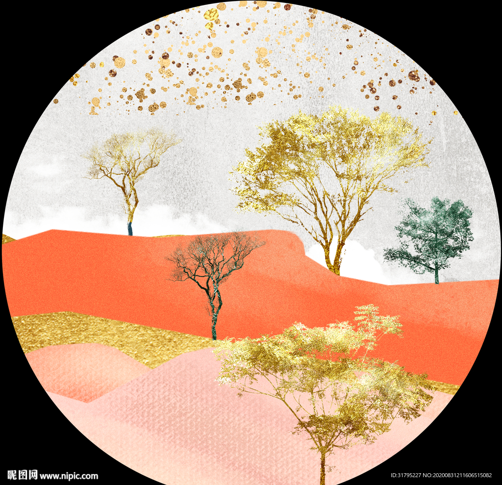 粉色月亮麋鹿圆形餐晶瓷装饰画