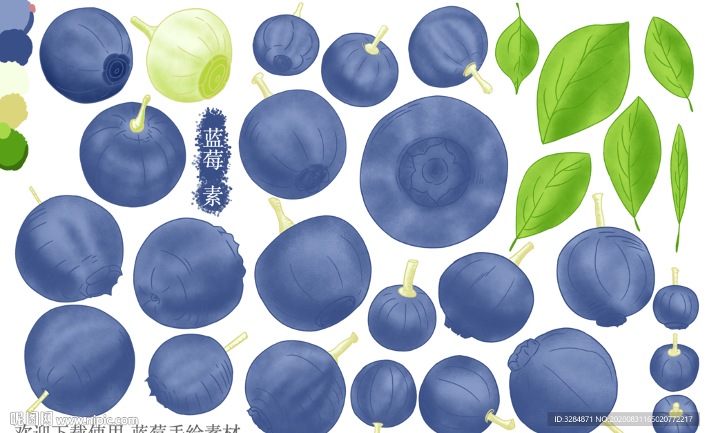 蓝莓手绘素材