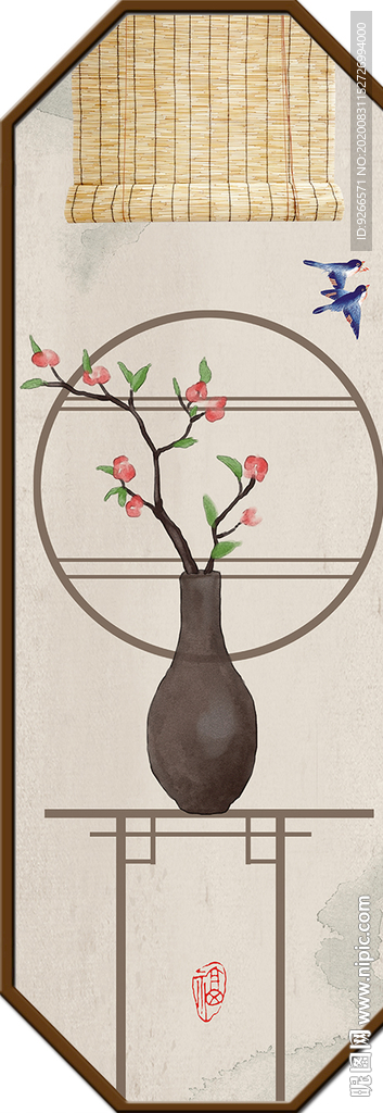 中式民俗古风玄关屏风装饰画
