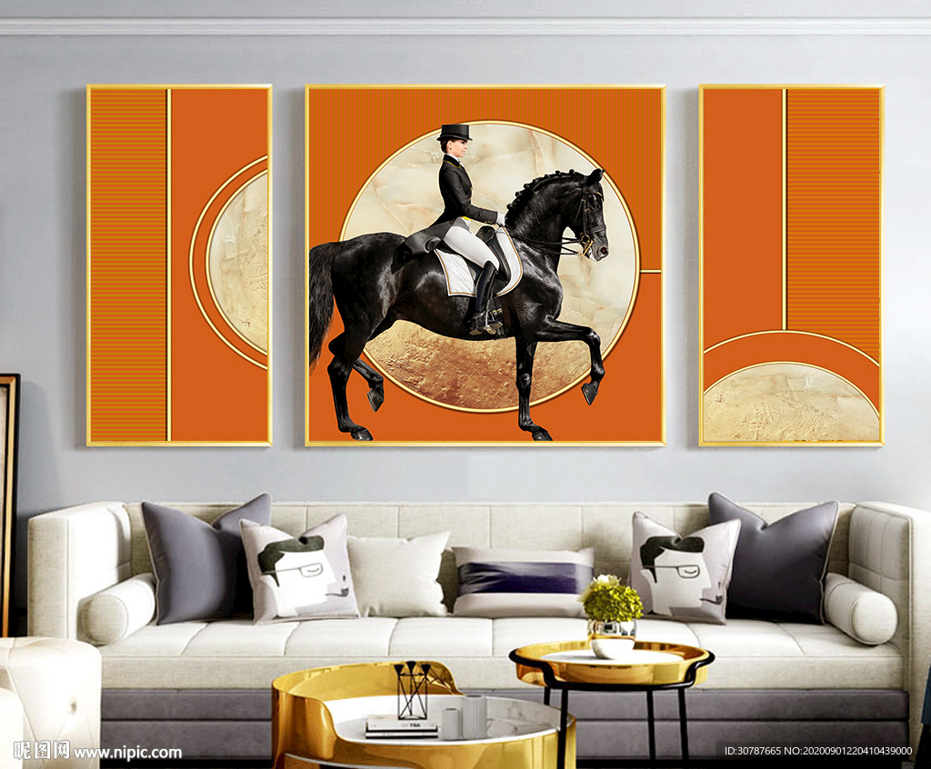 爱马仕橙色骑士晶瓷画装饰画