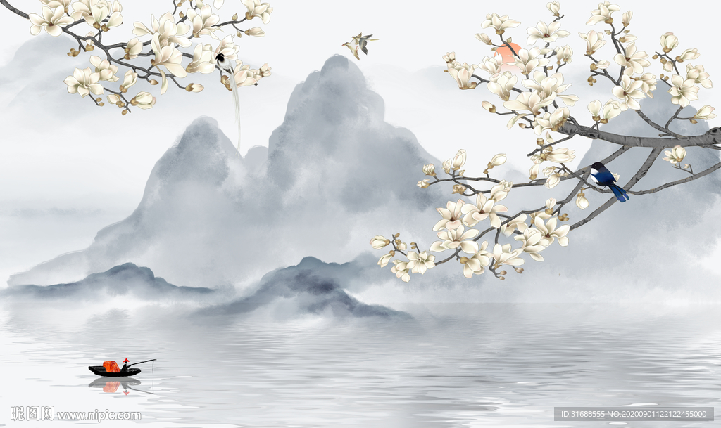 现代中式山水背景墙