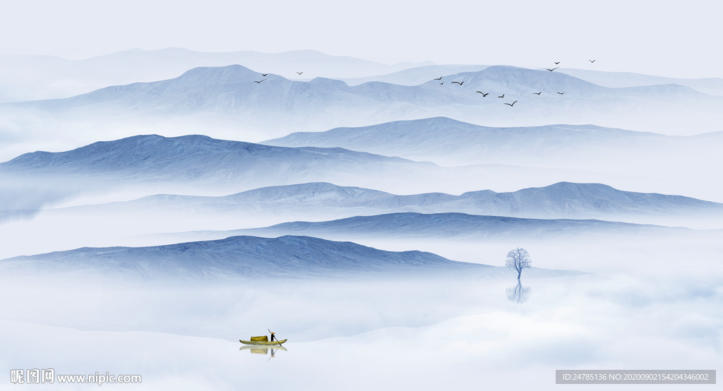 中式水墨山水画