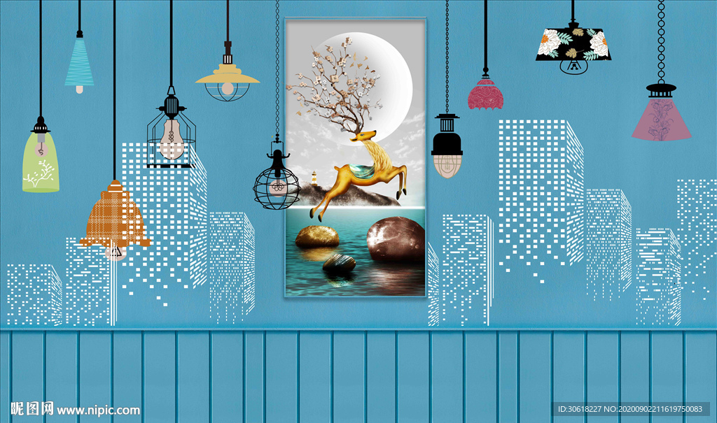 北欧儿童房背景墙 壁画