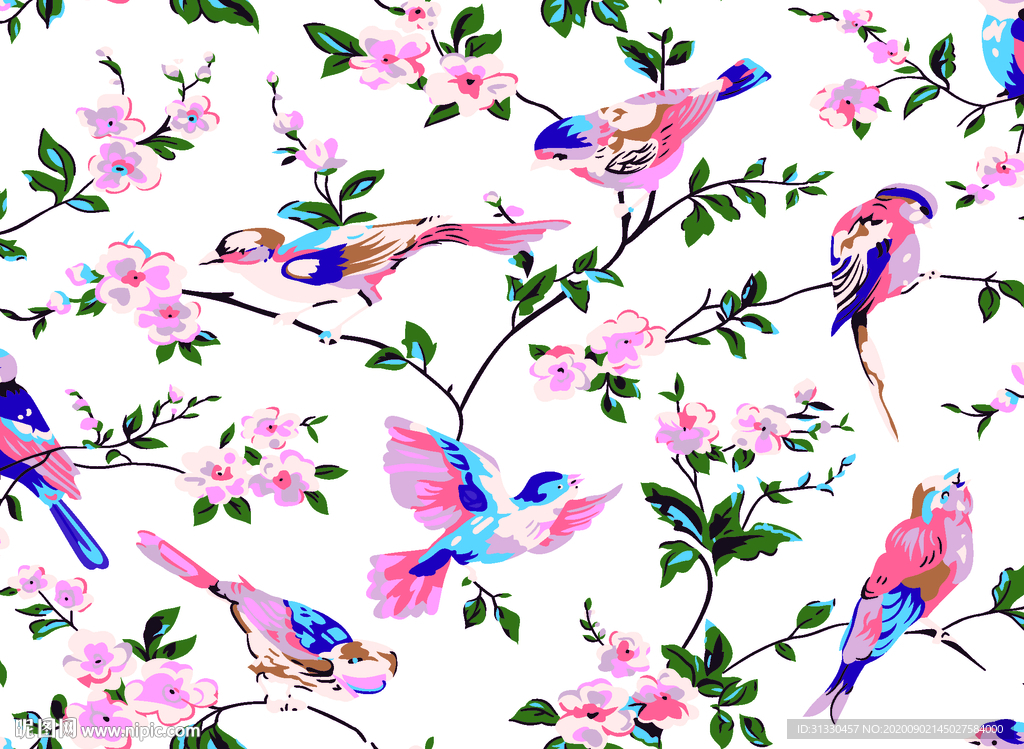手绘鸟碎花