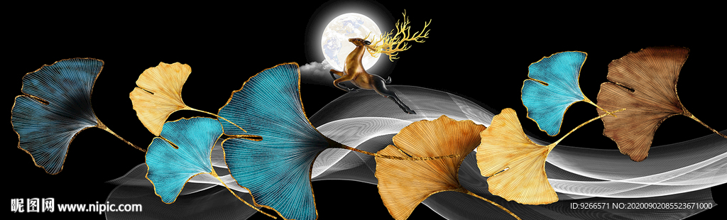 石来运转麋鹿客厅卧室横幅装饰画