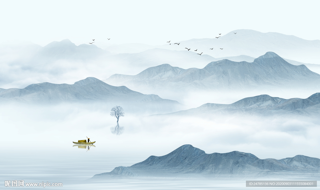 中式水墨山水画