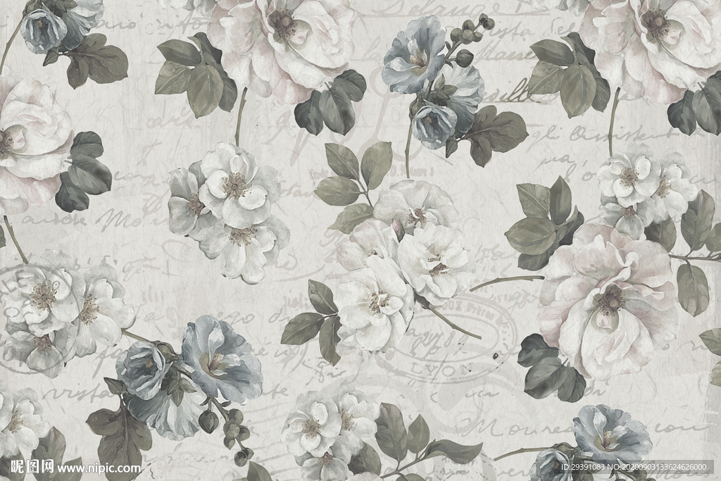手绘黑白花朵复古背景