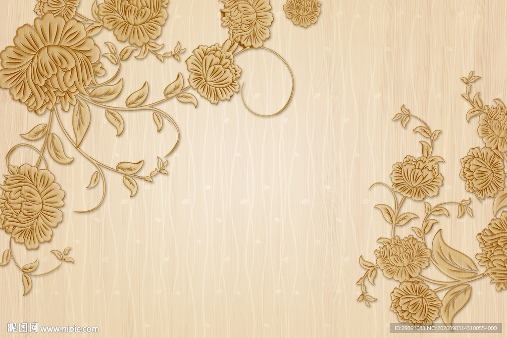 木雕牡丹花背景墙