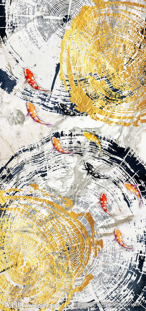 九鱼图玄关背景墙