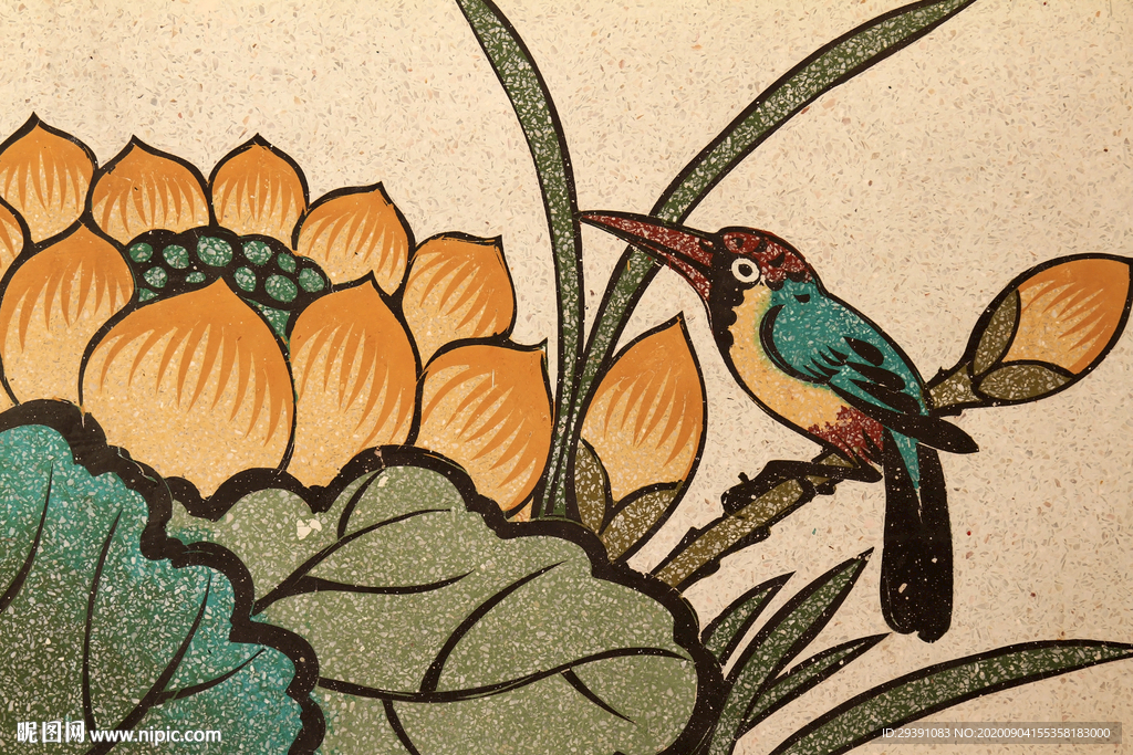 鸟莲花壁画