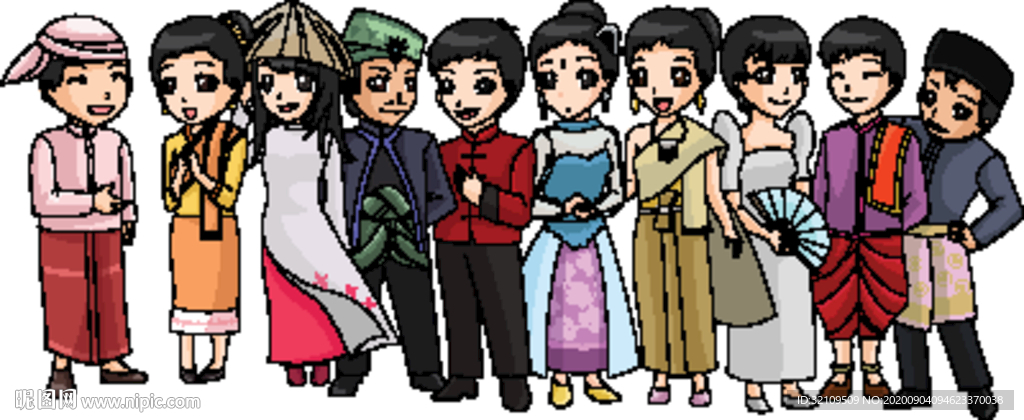 多民族服装卡通角色