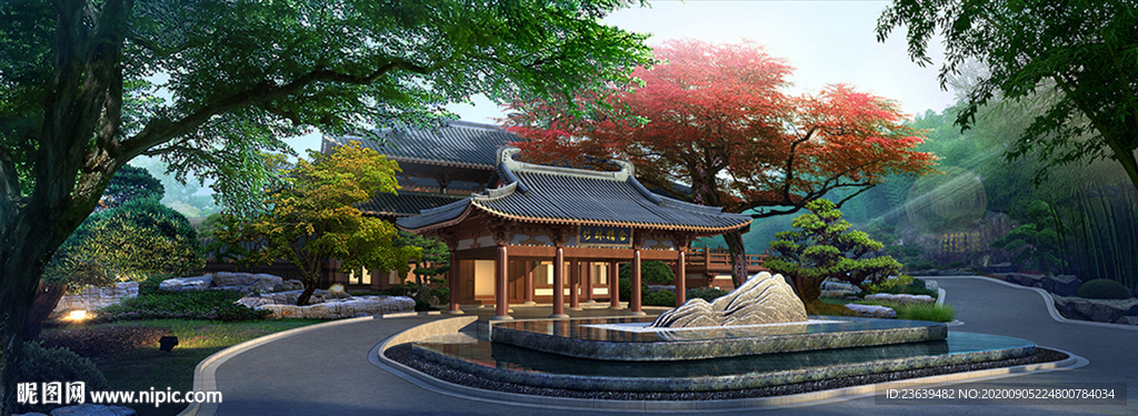 中式古建景观效果图