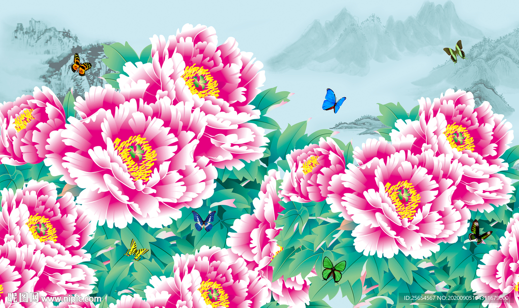 花开富贵牡丹国画背景墙