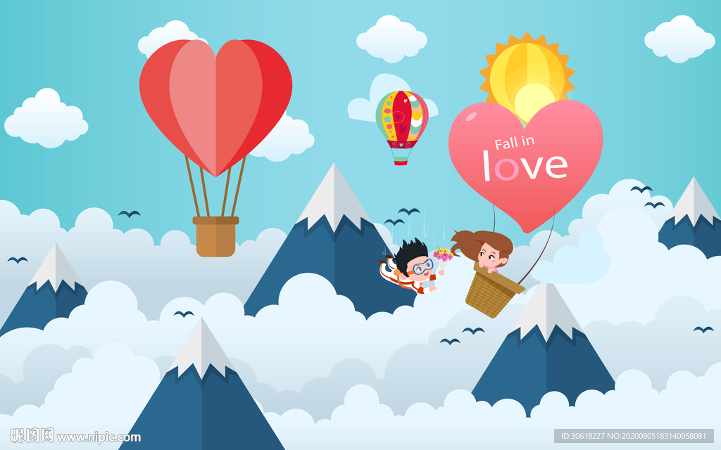 北欧手绘儿童房背景墙