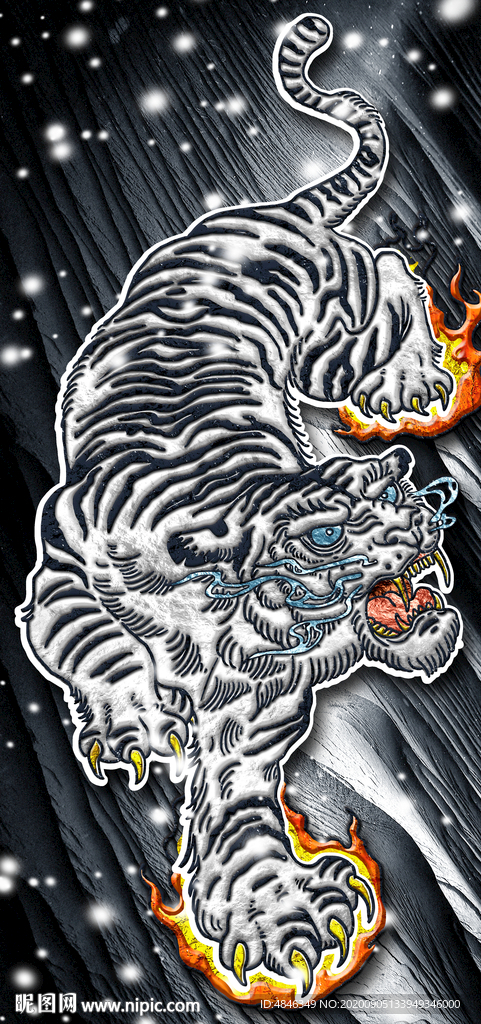抽象老虎金色装饰画插画玄关