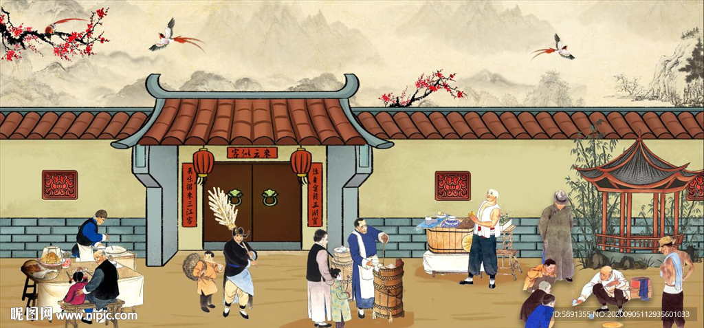 民以食为天壁画背景墙
