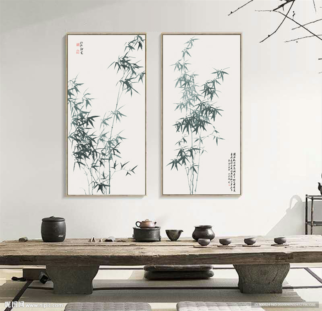 新中式水墨竹子双联装饰画