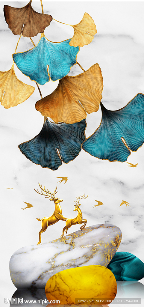 石来运转麋鹿玄关晶瓷画装饰画